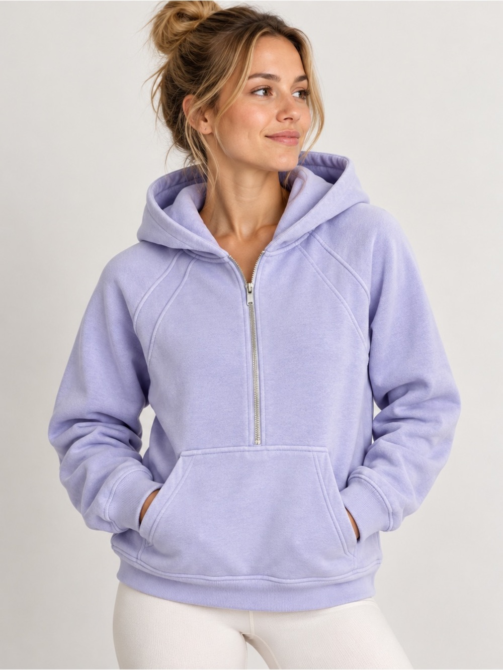 Danskin Lavender Mixed Rib Half Zip Fleece Hoodie Medium